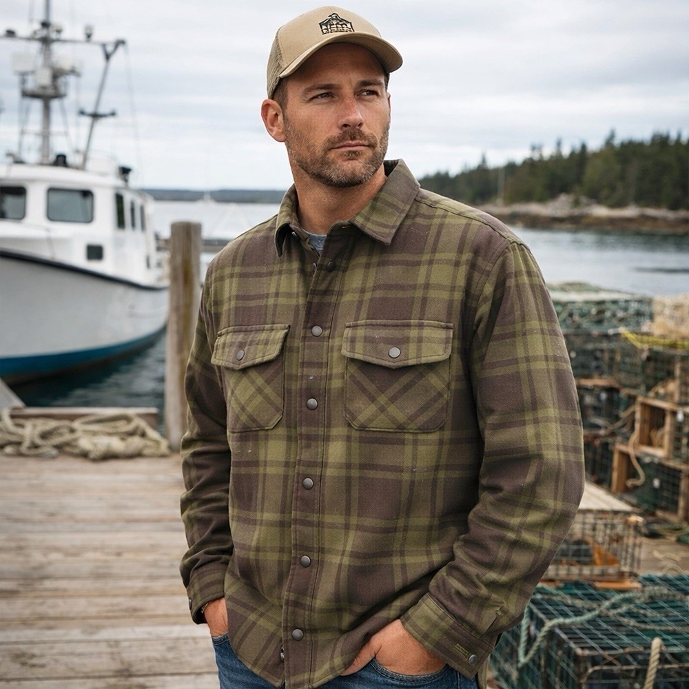 Flylow Plaid Snap Shirt Jacket Mens S Olive Brown Western Hiking $150